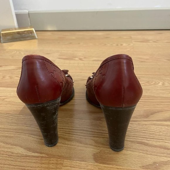 Gucci Burgundy Leather GG Monogram Tassels Heels EU 40 C - Picture 2 of 5